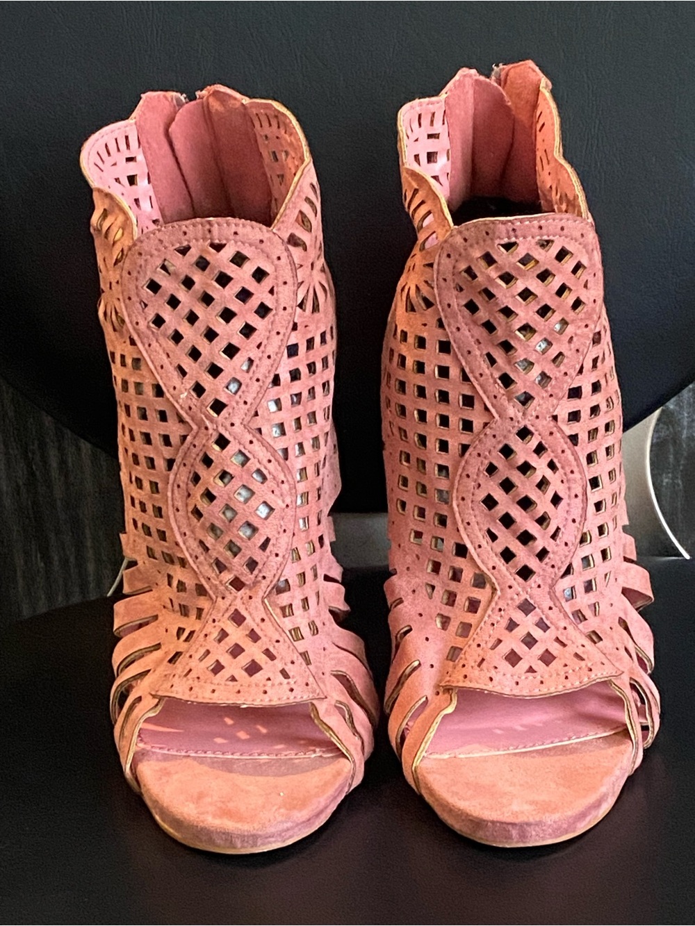 Women's Pink Laser-Cut Peep-Toe Booties